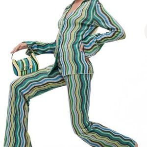 Simon Miller Green and Blue Striped Jumpsuit